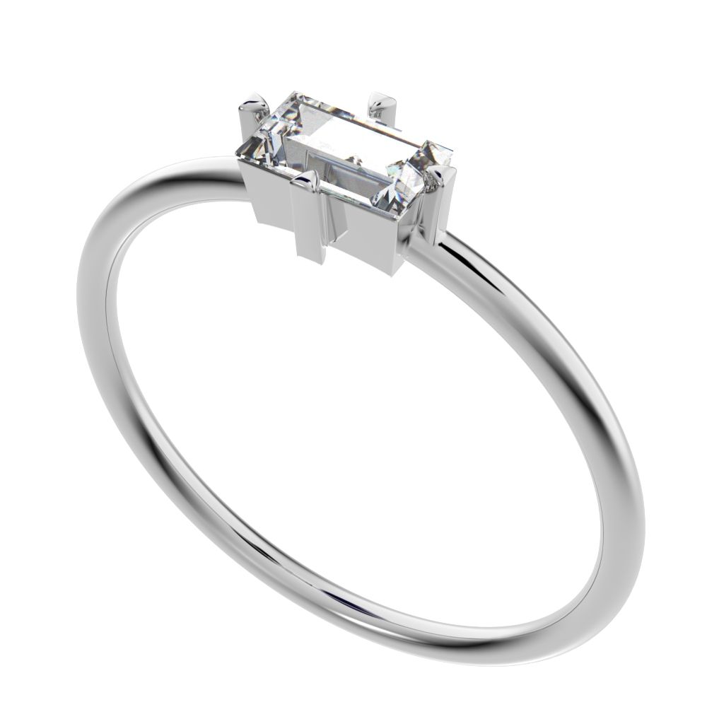 0.33 ct Baguette Cut Moissanite dainty Minimalist Stackable solitaire simple light 14K / 18K Solid White Gold everyday ring