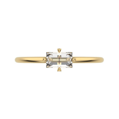 0.33 ct Baguette Cut Simulated Clear Diamond dainty Minimalist Stackable solitaire simple light 14K / 18K Solid Yellow Gold everyday ring
