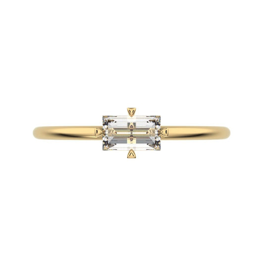 0.33 ct Baguette Cut Simulated Clear Diamond dainty Minimalist Stackable solitaire simple light 14K / 18K Solid Yellow Gold everyday ring