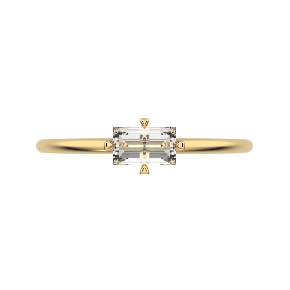 0.33 ct Baguette Cut Moissanite dainty Minimalist Stackable solitaire simple light 14K / 18K Solid Yellow Gold everyday ring