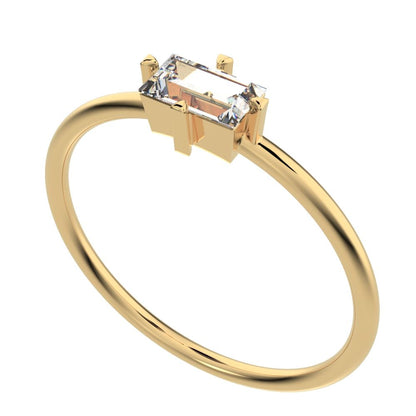 0.33 ct Baguette Cut Moissanite dainty Minimalist Stackable solitaire simple light 14K / 18K Solid Yellow Gold everyday ring