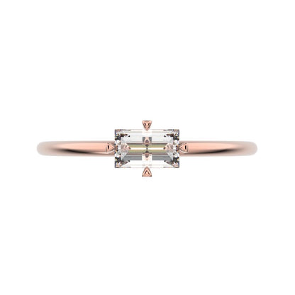 0.33 ct Baguette Cut Simulated Clear Diamond dainty Minimalist Stackable solitaire simple light 14K / 18K Solid Rose Gold everyday ring