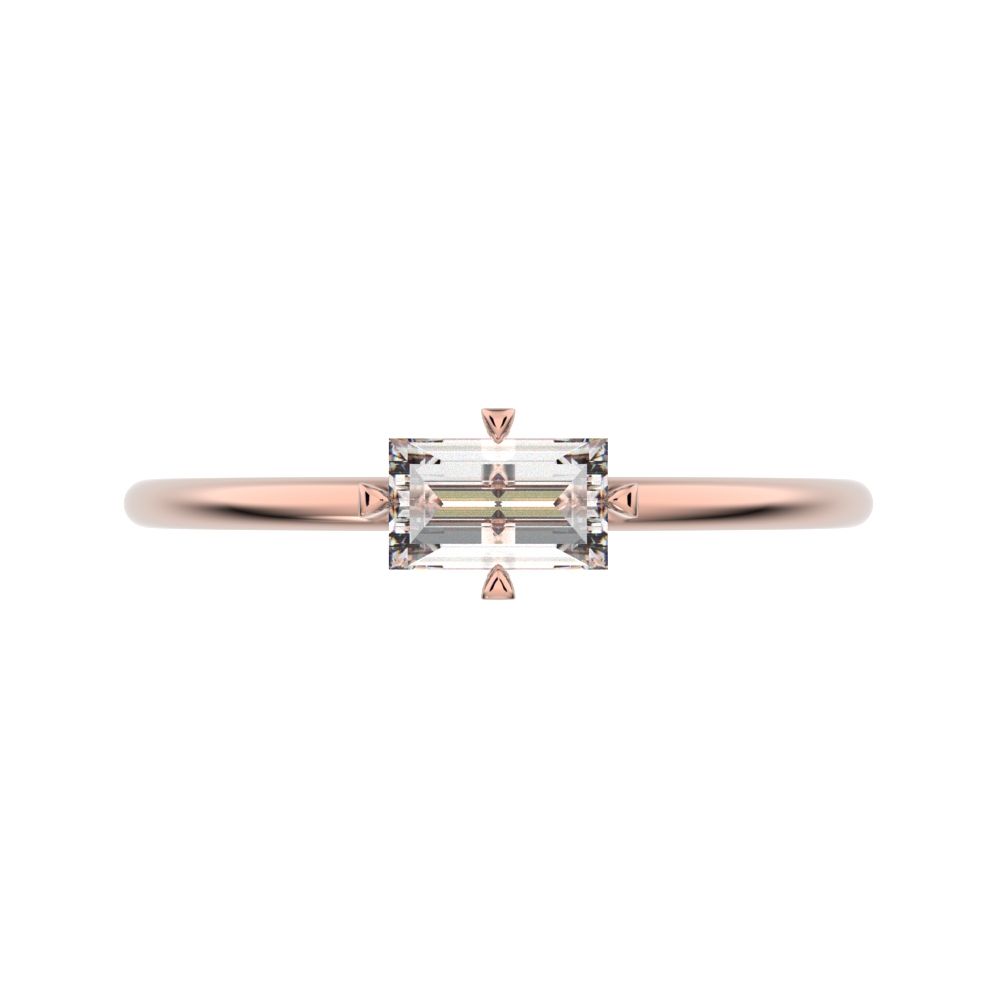 0.33 ct Baguette Cut Moissanite dainty Minimalist Stackable solitaire simple light 14K / 18K Solid Rose Gold everyday ring