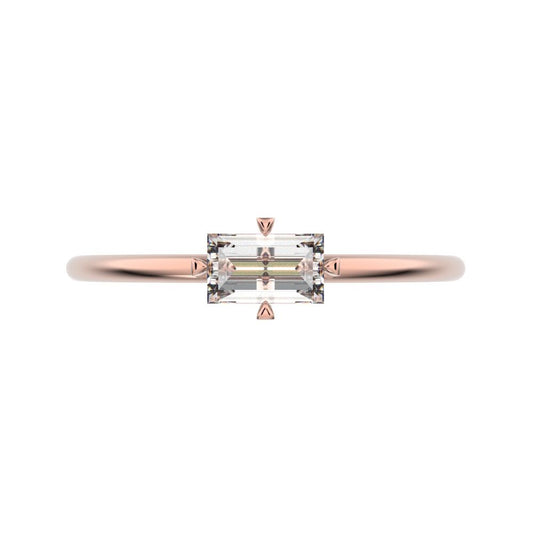 0.33 ct Baguette Cut Moissanite dainty Minimalist Stackable solitaire simple light 14K / 18K Solid Rose Gold everyday ring