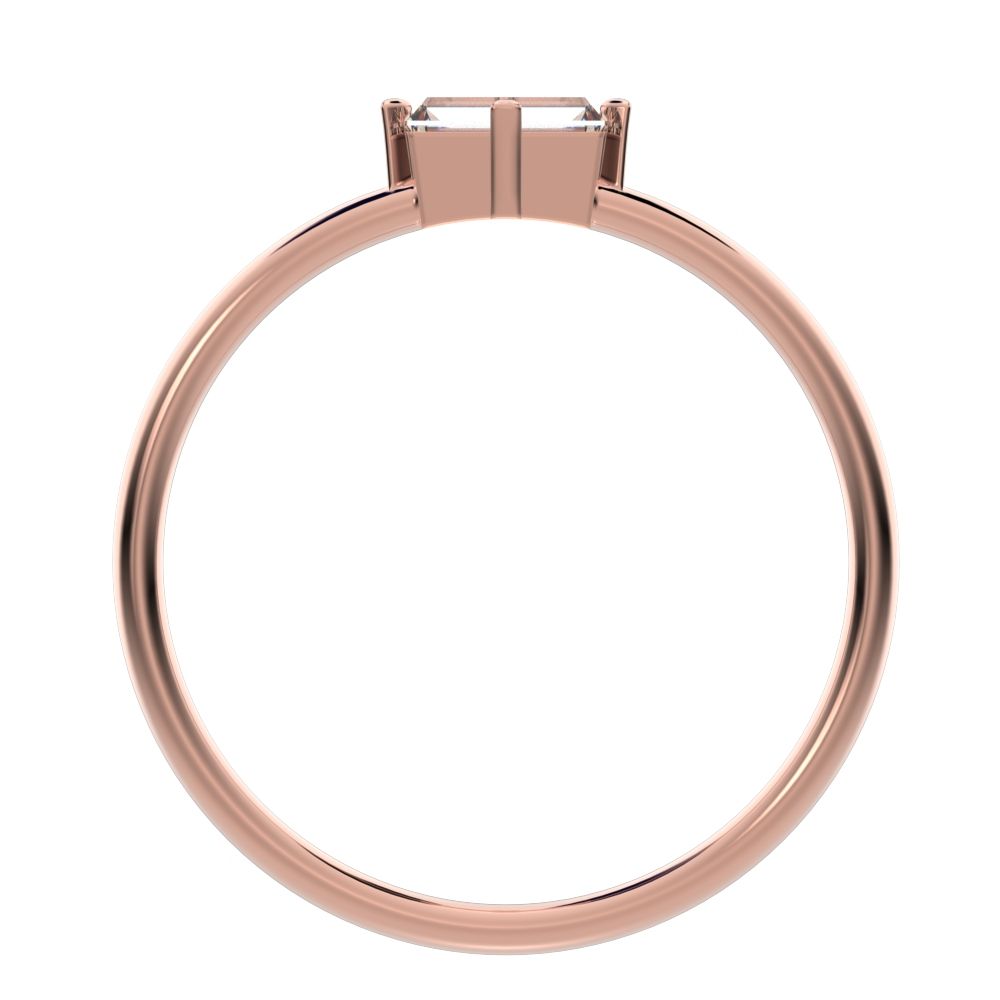 0.33 ct Baguette Cut Simulated Clear Diamond dainty Minimalist Stackable solitaire simple light 14K / 18K Solid Rose Gold everyday ring
