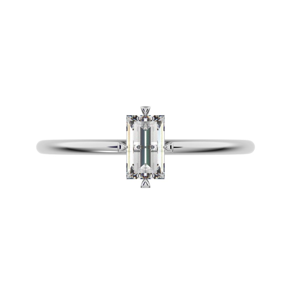 0.33 ct Baguette Cut Simulated Clear Diamond dainty Minimalist solitaire simple light 14K / 18K Solid White Gold everyday ring