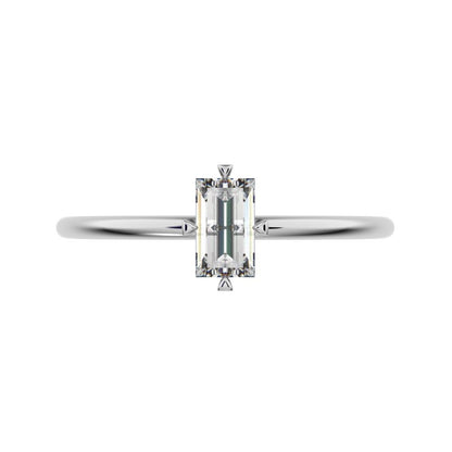0.33 ct Baguette Cut Simulated Clear Diamond dainty Minimalist solitaire simple light 14K / 18K Solid White Gold everyday ring