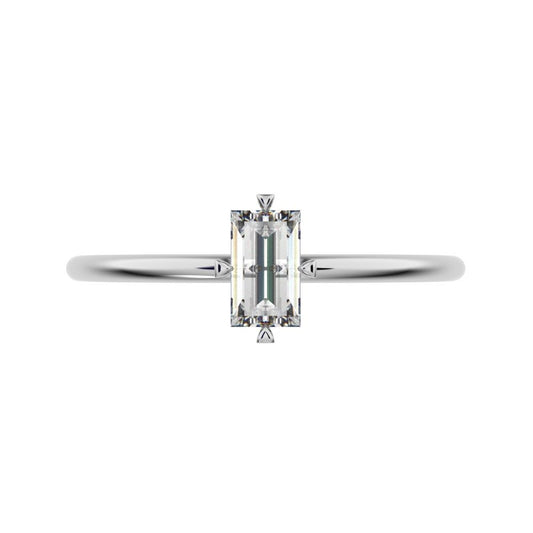 0.33 ct Baguette Cut Simulated Clear Diamond dainty Minimalist solitaire simple light 14K / 18K Solid White Gold everyday ring