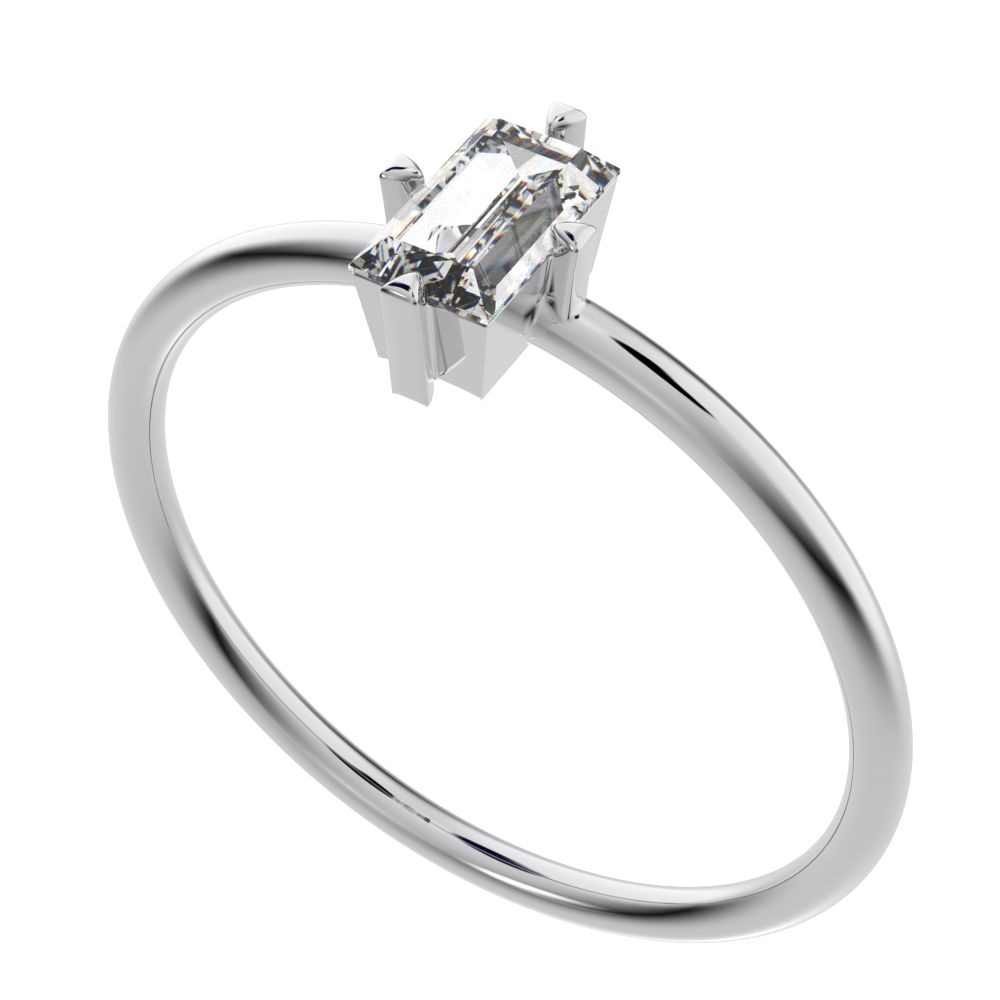 0.33 ct Baguette Cut Simulated Clear Diamond dainty Minimalist solitaire simple light 14K / 18K Solid White Gold everyday ring