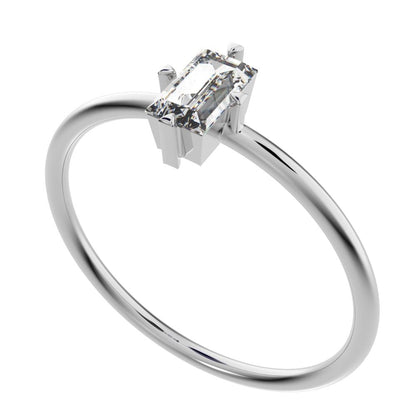 0.33 ct Baguette Cut Simulated Clear Diamond dainty Minimalist solitaire simple light 14K / 18K Solid White Gold everyday ring