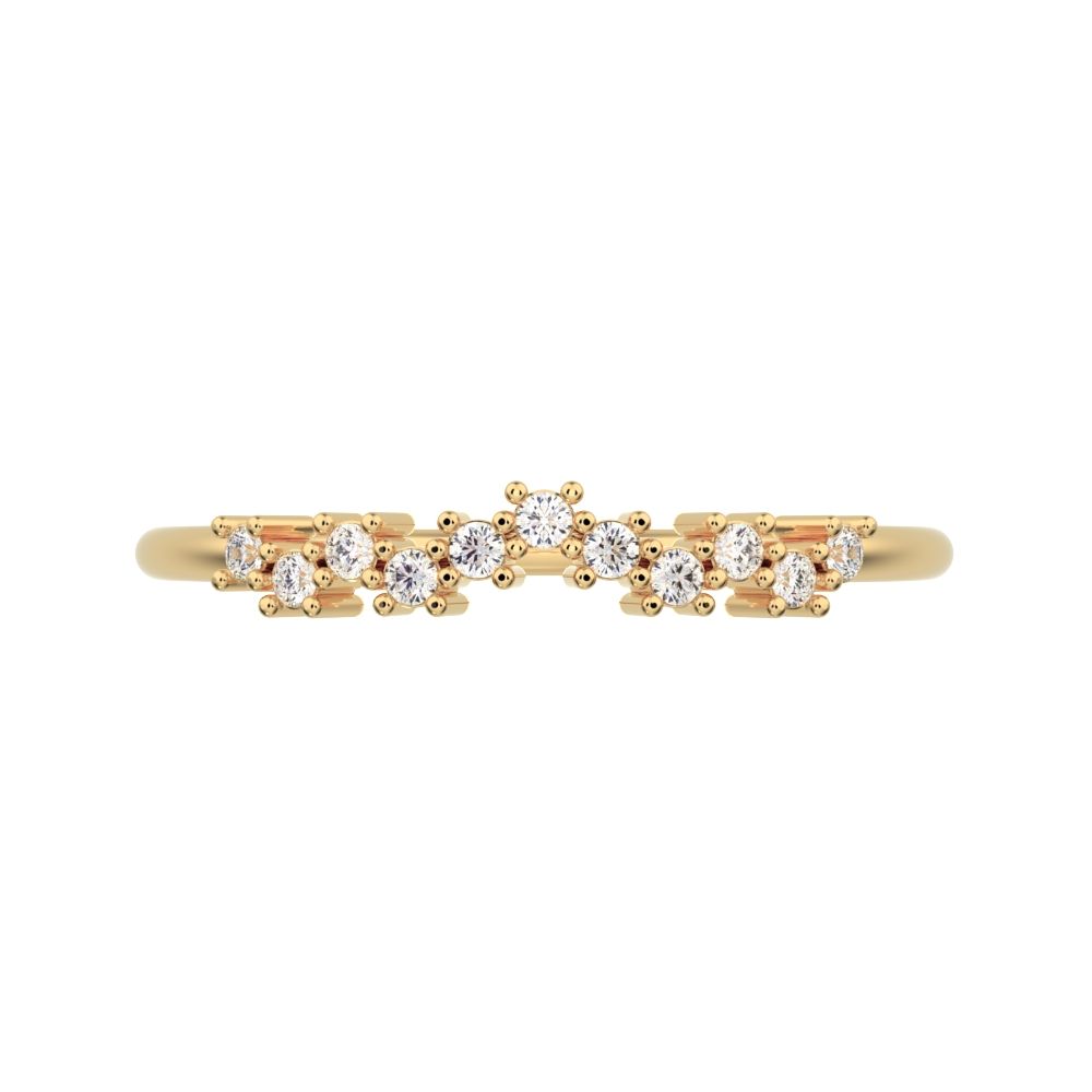 0.11 ct Round Cut Simulated Clear Diamond dainty Minimalist Stackable chevron curved 14K / 18K Solid Yellow Gold everyday wedding band