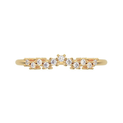 0.11 ct Round Cut Simulated Clear Diamond dainty Minimalist Stackable chevron curved 14K / 18K Solid Yellow Gold everyday wedding band