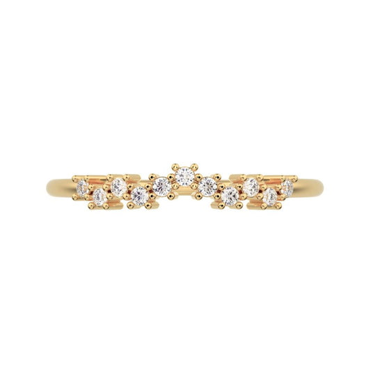 0.11 ct Round Cut Moissanite dainty Minimalist Stackable chevron curved 14K / 18K Solid Yellow Gold everyday wedding band