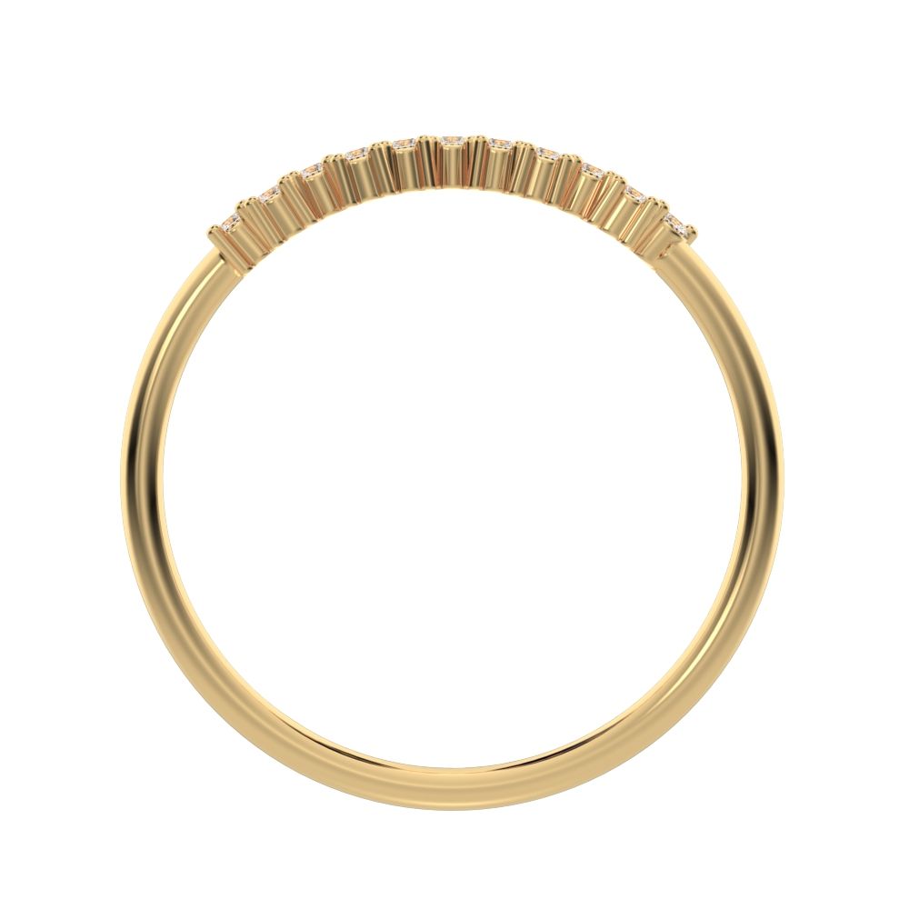 0.11 ct Round Cut Moissanite dainty Minimalist Stackable chevron curved 14K / 18K Solid Yellow Gold everyday wedding band