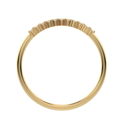 0.11 ct Round Cut Moissanite dainty Minimalist Stackable chevron curved 14K / 18K Solid Yellow Gold everyday wedding band
