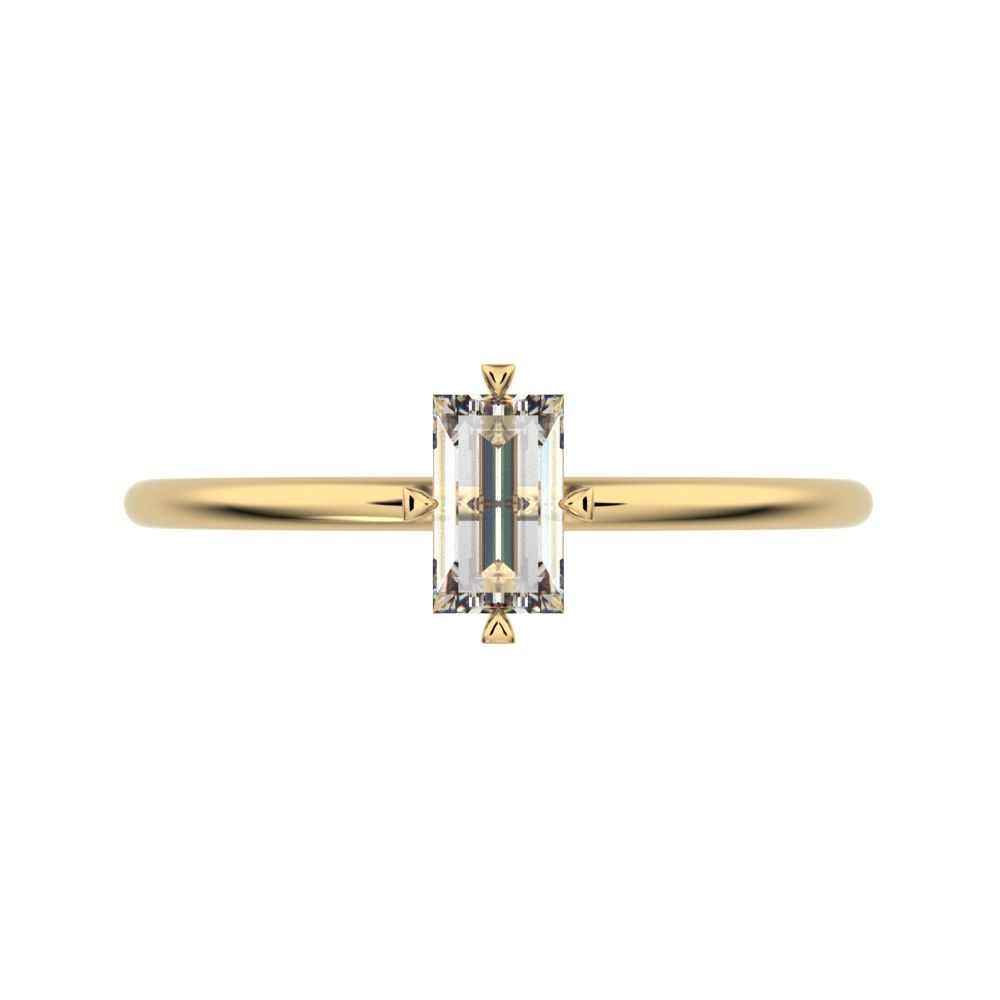 0.33 ct Baguette Cut Simulated Clear Diamond dainty Minimalist solitaire simple light 14K / 18K Solid Yellow Gold everyday ring