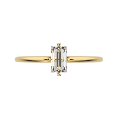 0.33 ct Baguette Cut Simulated Clear Diamond dainty Minimalist solitaire simple light 14K / 18K Solid Yellow Gold everyday ring