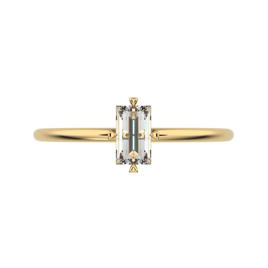 0.33 ct Baguette Cut Simulated Clear Diamond dainty Minimalist solitaire simple light 14K / 18K Solid Yellow Gold everyday ring