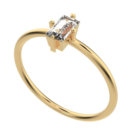 0.33 ct Baguette Cut Simulated Clear Diamond dainty Minimalist solitaire simple light 14K / 18K Solid Yellow Gold everyday ring