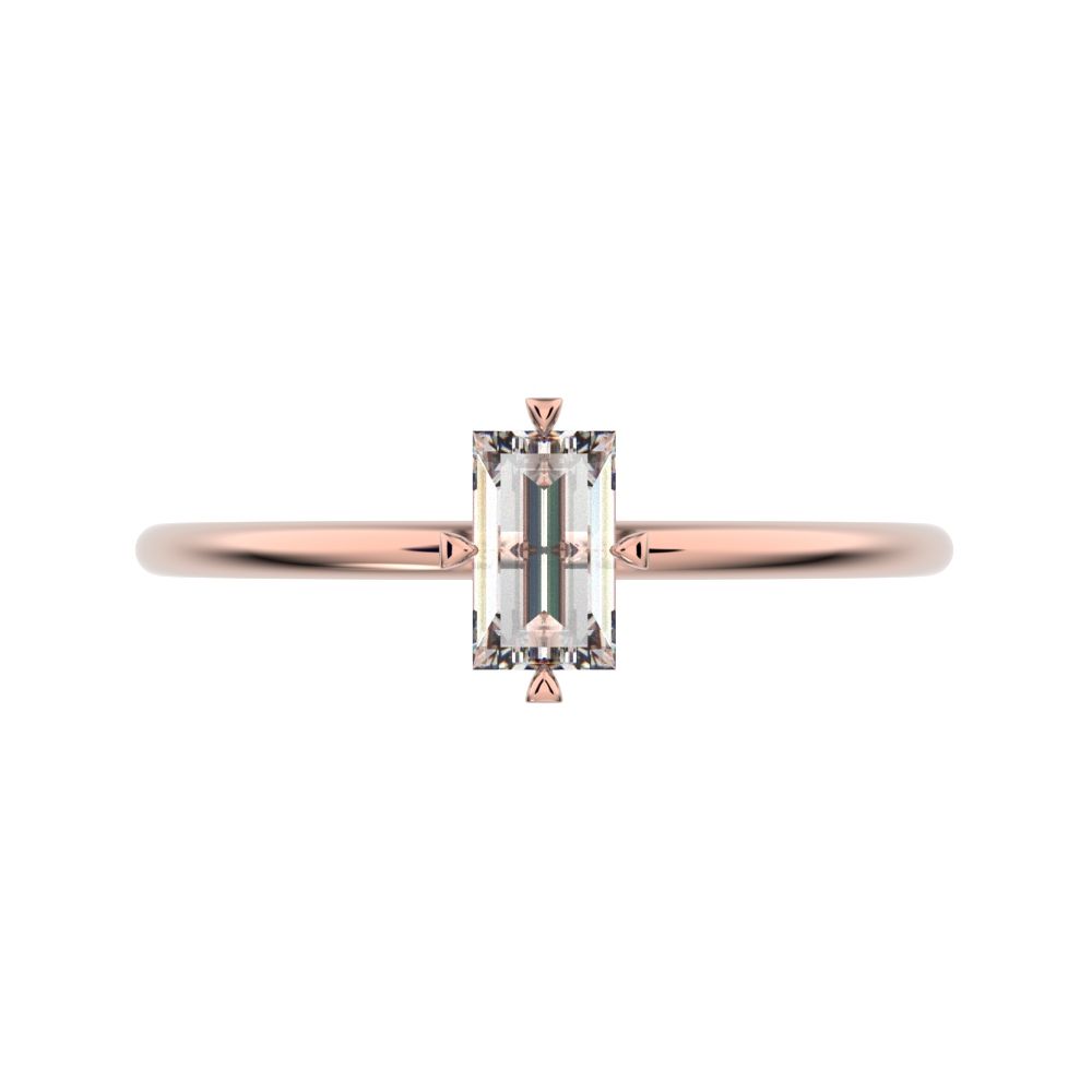 0.33 ct Baguette Cut Simulated Clear Diamond dainty Minimalist solitaire simple light 14K / 18K Solid Rose Gold everyday ring
