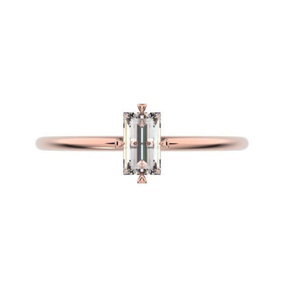 0.33 ct Baguette Cut Moissanite dainty Minimalist solitaire simple light 14K / 18K Solid Rose Gold everyday ring