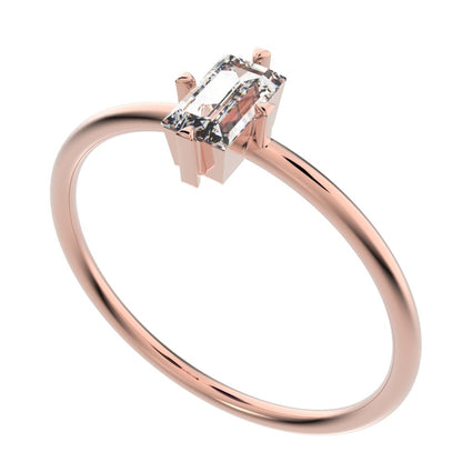0.33 ct Baguette Cut Moissanite dainty Minimalist solitaire simple light 14K / 18K Solid Rose Gold everyday ring