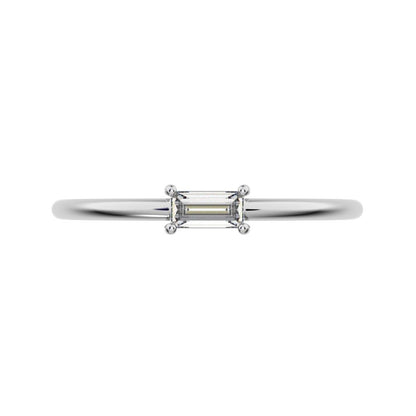 0.14Ct Baguette Cut Simulated Clear Diamond Minimalist Stackable solitaire simple light 14K / 18K Solid White Gold everyday wedding band