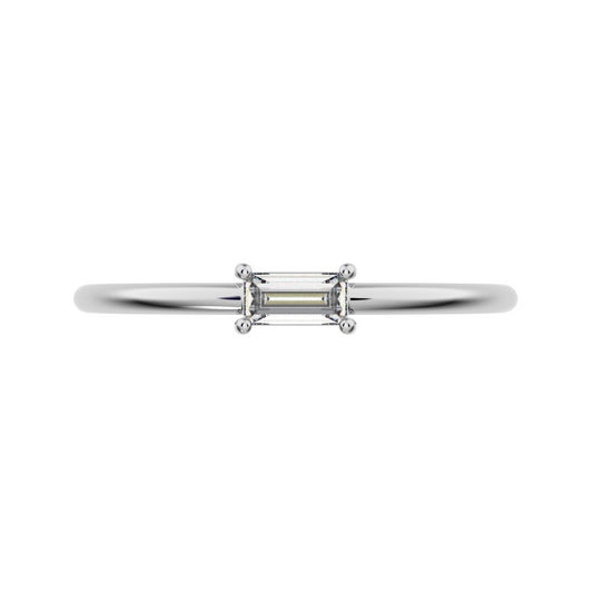 0.14 ct Baguette Cut Moissanite dainty Minimalist Stackable solitaire simple light 14K / 18K Solid White Gold everyday wedding band