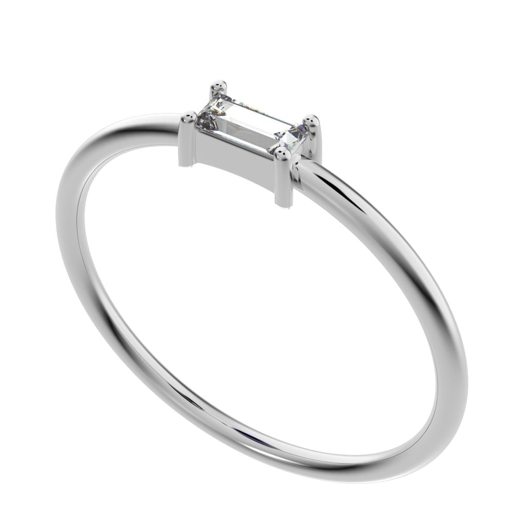 0.14 ct Baguette Cut Moissanite dainty Minimalist Stackable solitaire simple light 14K / 18K Solid White Gold everyday wedding band