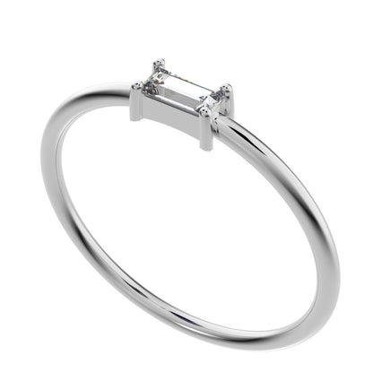 0.14 ct Baguette Cut Moissanite dainty Minimalist Stackable solitaire simple light 14K / 18K Solid White Gold everyday wedding band