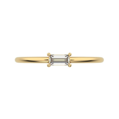 0.14Ct Baguette Cut Simulated Clear Diamond Minimalist Stackable solitaire simple light 14K / 18K Solid Yellow Gold everyday wedding band