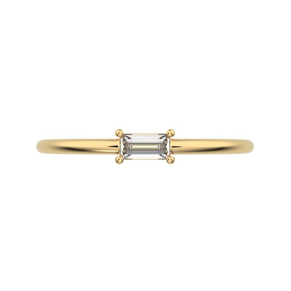 0.14 ct Baguette Cut Moissanite dainty Minimalist Stackable solitaire simple light 14K / 18K Solid Yellow Gold everyday wedding band