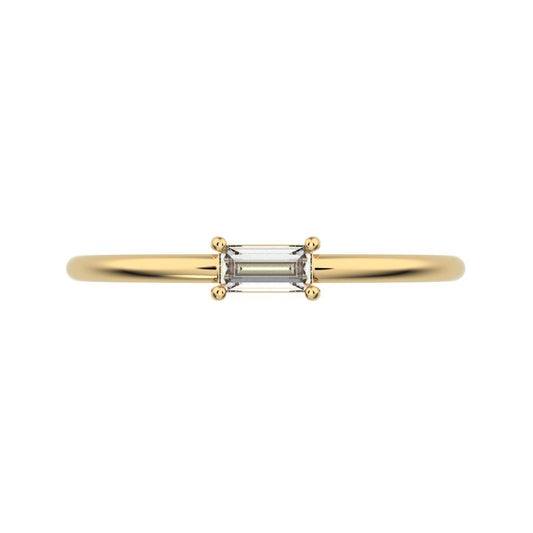 0.14 ct Baguette Cut Moissanite dainty Minimalist Stackable solitaire simple light 14K / 18K Solid Yellow Gold everyday wedding band