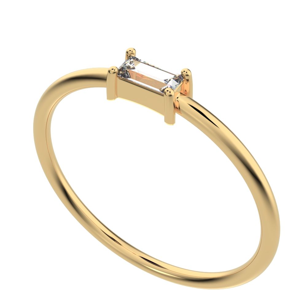 0.14 ct Baguette Cut Moissanite dainty Minimalist Stackable solitaire simple light 14K / 18K Solid Yellow Gold everyday wedding band