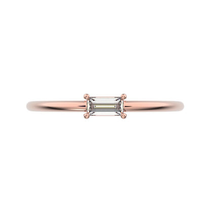 0.14Ct Baguette Cut Simulated Clear Diamond Minimalist Stackable solitaire simple light 14K / 18K Solid Rose Gold everyday wedding band