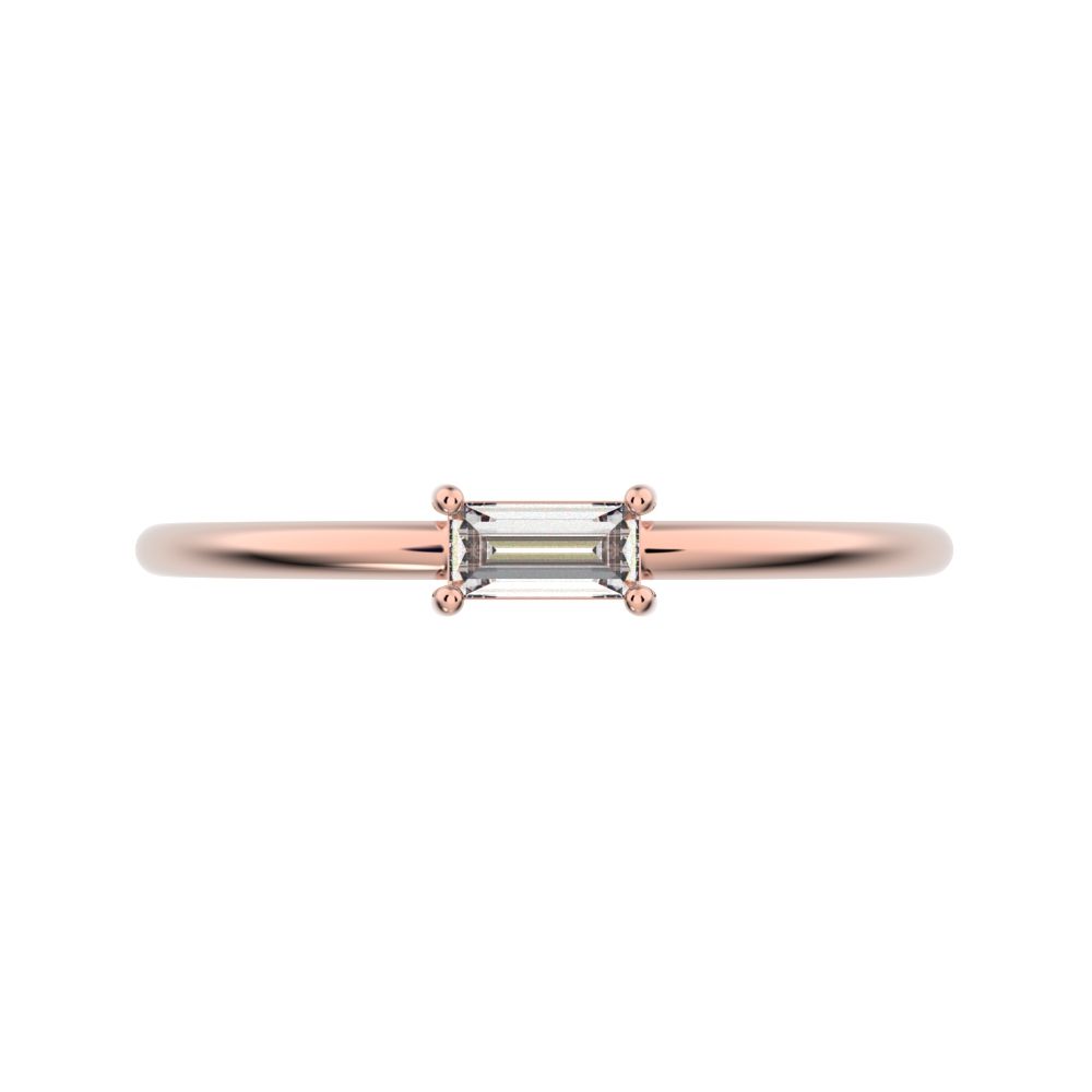 0.14 ct Baguette Cut Moissanite dainty Minimalist Stackable solitaire simple light 14K / 18K Solid Rose Gold everyday wedding band