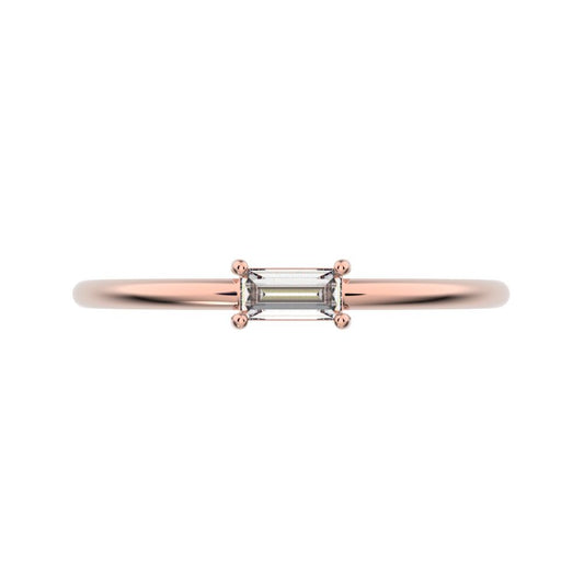 0.14 ct Baguette Cut Moissanite dainty Minimalist Stackable solitaire simple light 14K / 18K Solid Rose Gold everyday wedding band