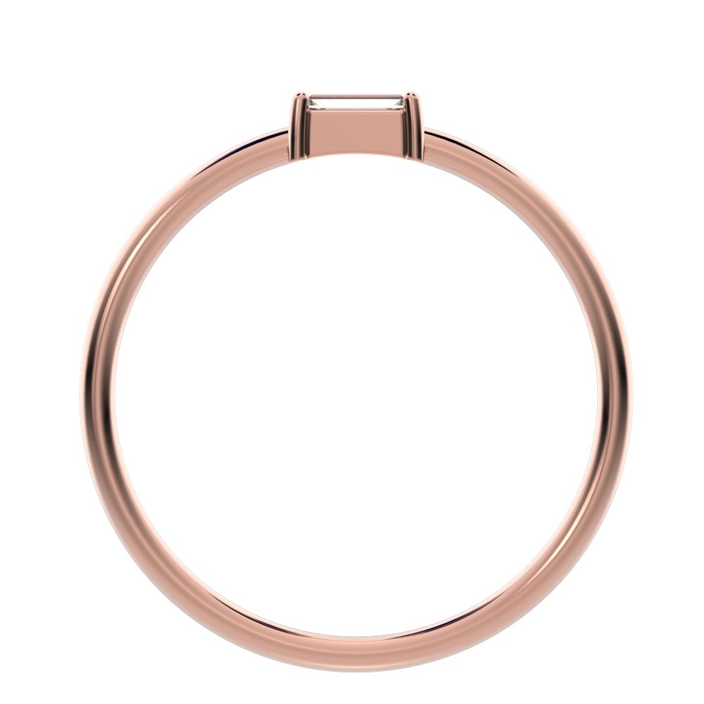 0.14Ct Baguette Cut Simulated Clear Diamond Minimalist Stackable solitaire simple light 14K / 18K Solid Rose Gold everyday wedding band