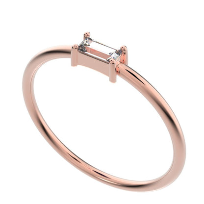 0.14Ct Baguette Cut Simulated Clear Diamond Minimalist Stackable solitaire simple light 14K / 18K Solid Rose Gold everyday wedding band