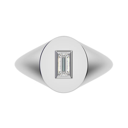 0.14 ct Baguette Cut Simulated Clear Diamond dainty Minimalist solitaire signet 1 stone bezel 14K / 18K Solid White Gold everyday ring