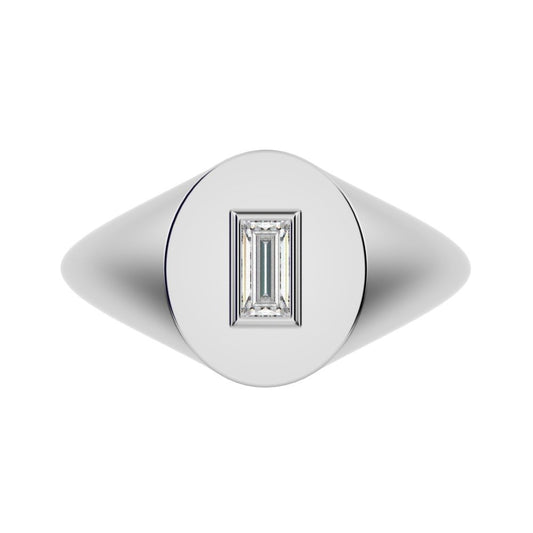 0.14 ct Baguette Cut Moissanite dainty Minimalist solitaire signet 1 stone bezel 14K / 18K Solid White Gold everyday ring