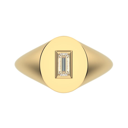 0.14 ct Baguette Cut Moissanite dainty Minimalist solitaire signet 1 stone bezel 14K / 18K Solid Yellow Gold everyday ring