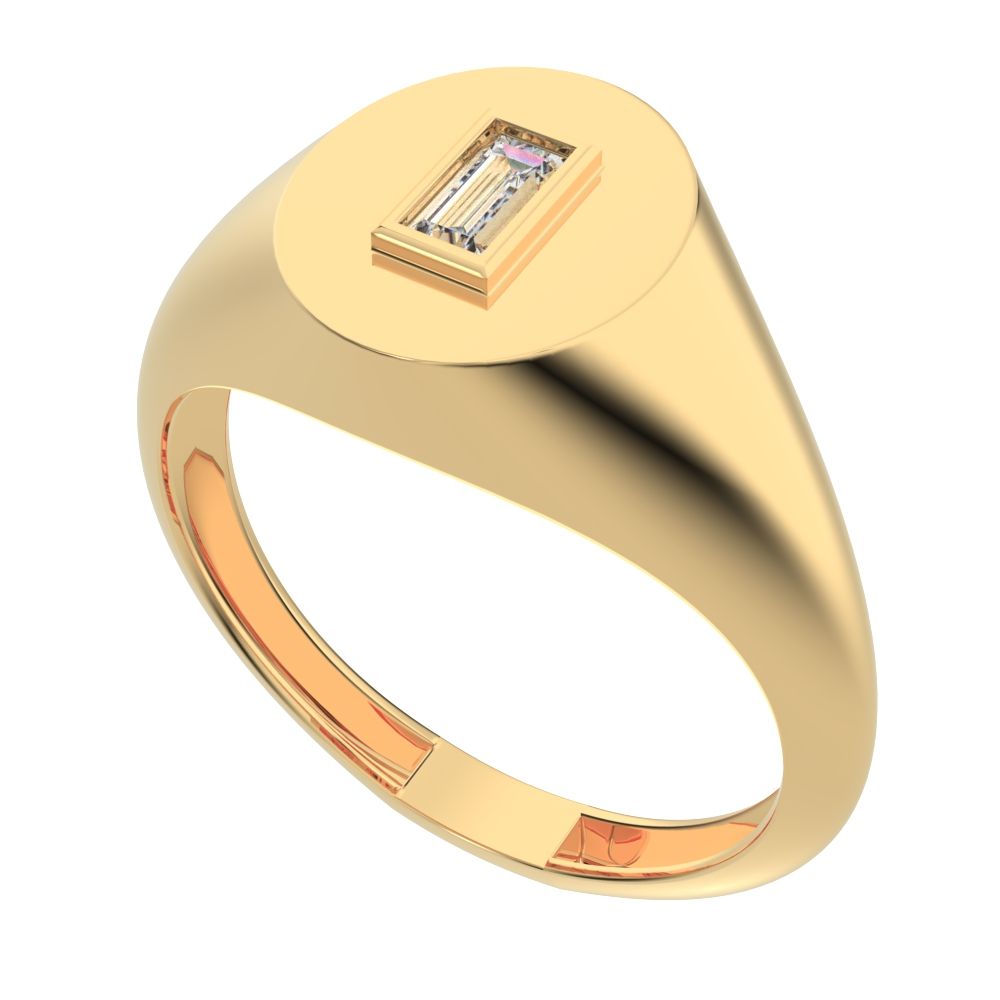 0.14 ct Baguette Cut Moissanite dainty Minimalist solitaire signet 1 stone bezel 14K / 18K Solid Yellow Gold everyday ring
