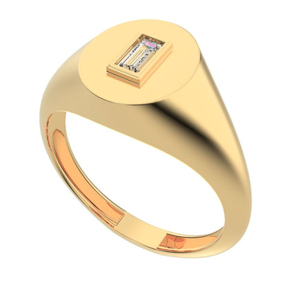 0.14 ct Baguette Cut Moissanite dainty Minimalist solitaire signet 1 stone bezel 14K / 18K Solid Yellow Gold everyday ring
