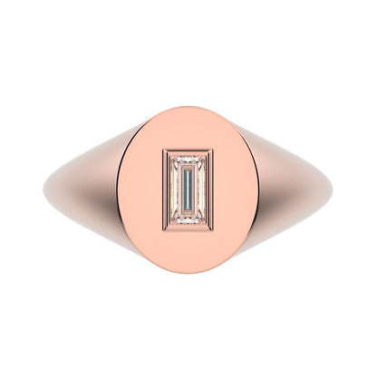 0.14 ct Baguette Cut Simulated Clear Diamond dainty Minimalist solitaire signet 1 stone bezel 14K / 18K Solid Rose Gold everyday ring