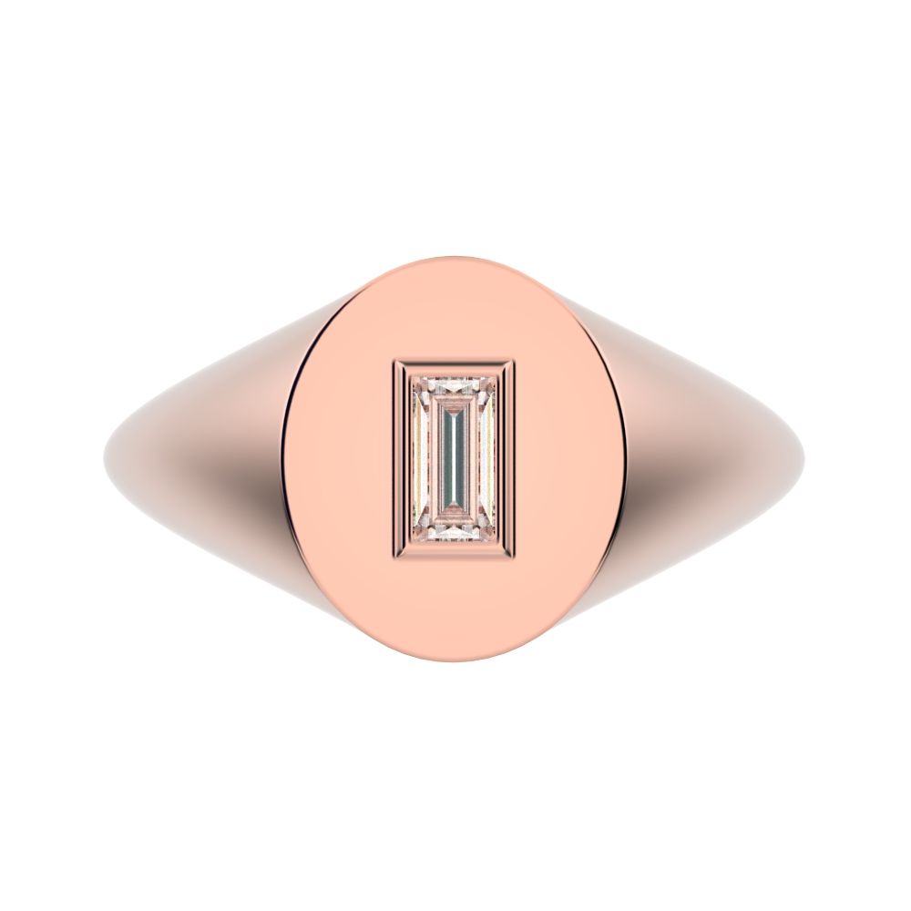 0.14 ct Baguette Cut Moissanite dainty Minimalist solitaire signet 1 stone bezel 14K / 18K Solid Rose Gold everyday ring