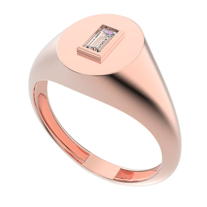 0.14 ct Baguette Cut Moissanite dainty Minimalist solitaire signet 1 stone bezel 14K / 18K Solid Rose Gold everyday ring