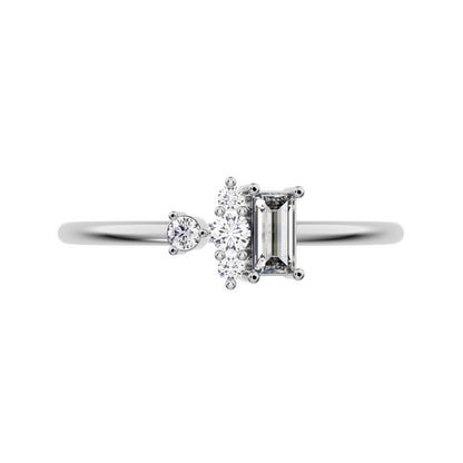 0.21 ct Baguette Cut Moissanite dainty Minimalist Toi et Moi simple light 14K / 18K Solid White Gold everyday ring
