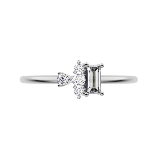 0.21 ct Baguette Cut Moissanite dainty Minimalist Toi et Moi simple light 14K / 18K Solid White Gold everyday ring