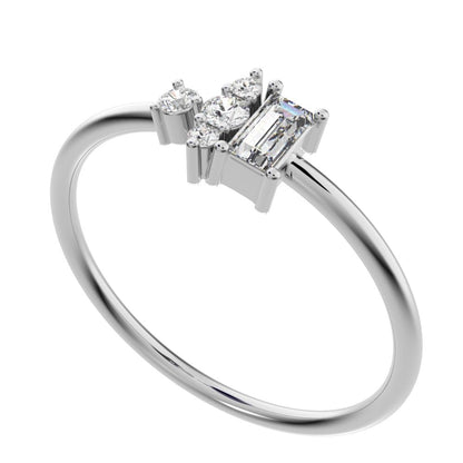 0.21 ct Baguette Cut Simulated Clear Diamond dainty Minimalist Toi et Moi simple light 14K / 18K Solid White Gold everyday ring